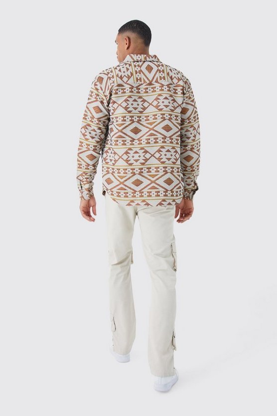 Tall langärmliges Oversize Jacquard Overshirt
