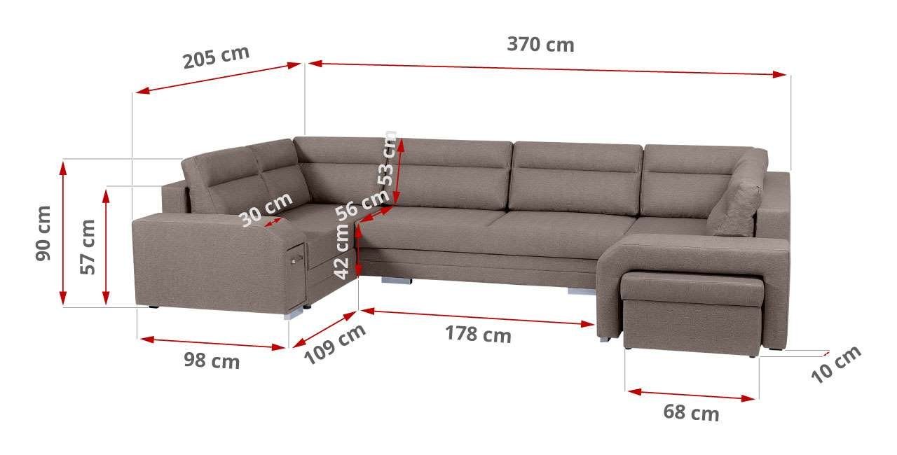 MKS MÖBEL Ecksofa ALVA U, Ecksofa mit Hocker und Minibar - U-Form Sofa Mit Schlaffunktion