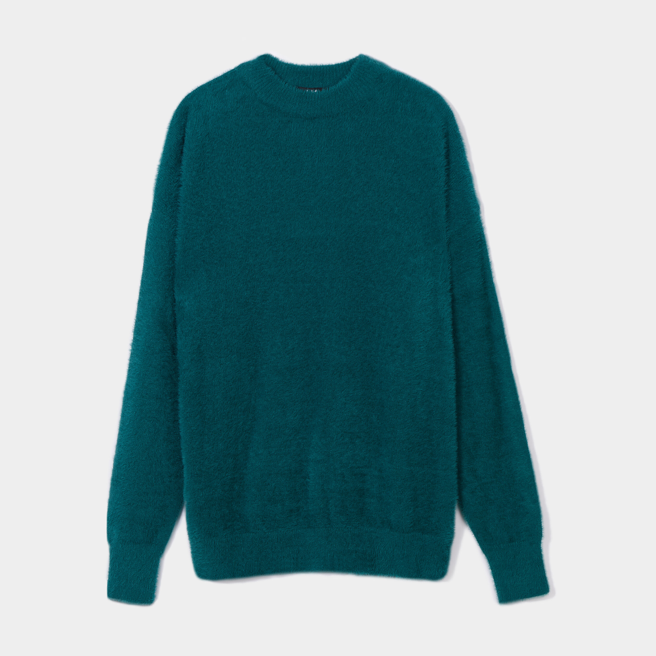 Pull mailles duveteuses col montant vert foncé femme | La Halle