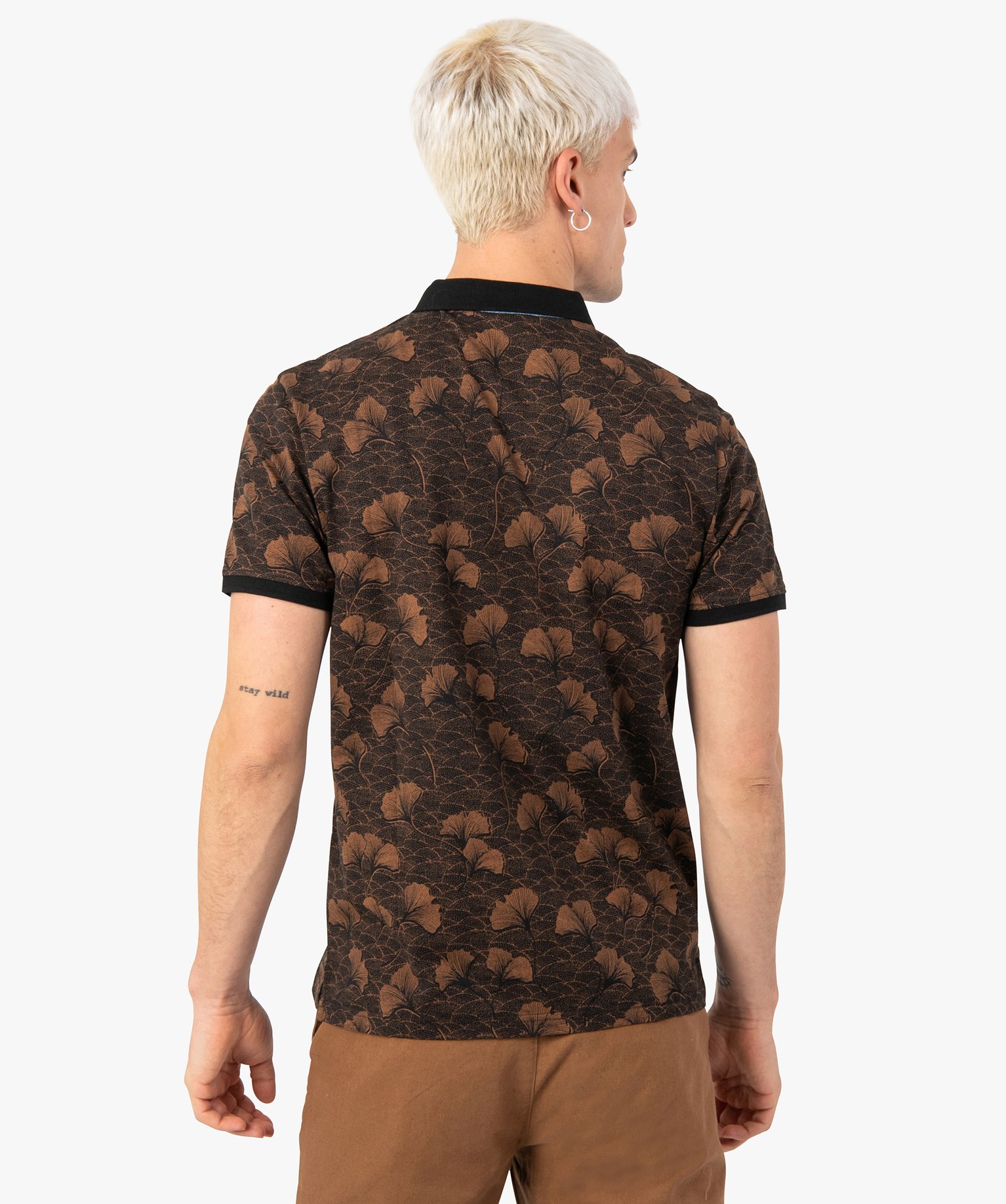 Polo homme à motifs fleuris et finitions contrastantes noir | GEMO