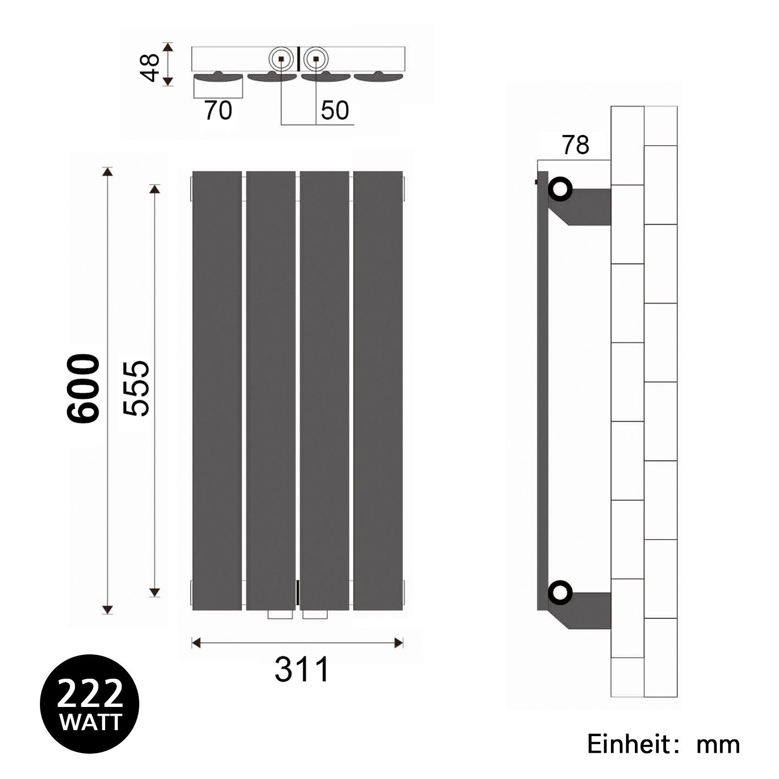 ELEGANT Designheizkörper Design Heizkörper Flach Anthrazit mit Multiblock Doppellagig/Einlagig, Paneelheizkörper Vertikal/Horizontal, Doppellagig/Einlagig, Anthrazit