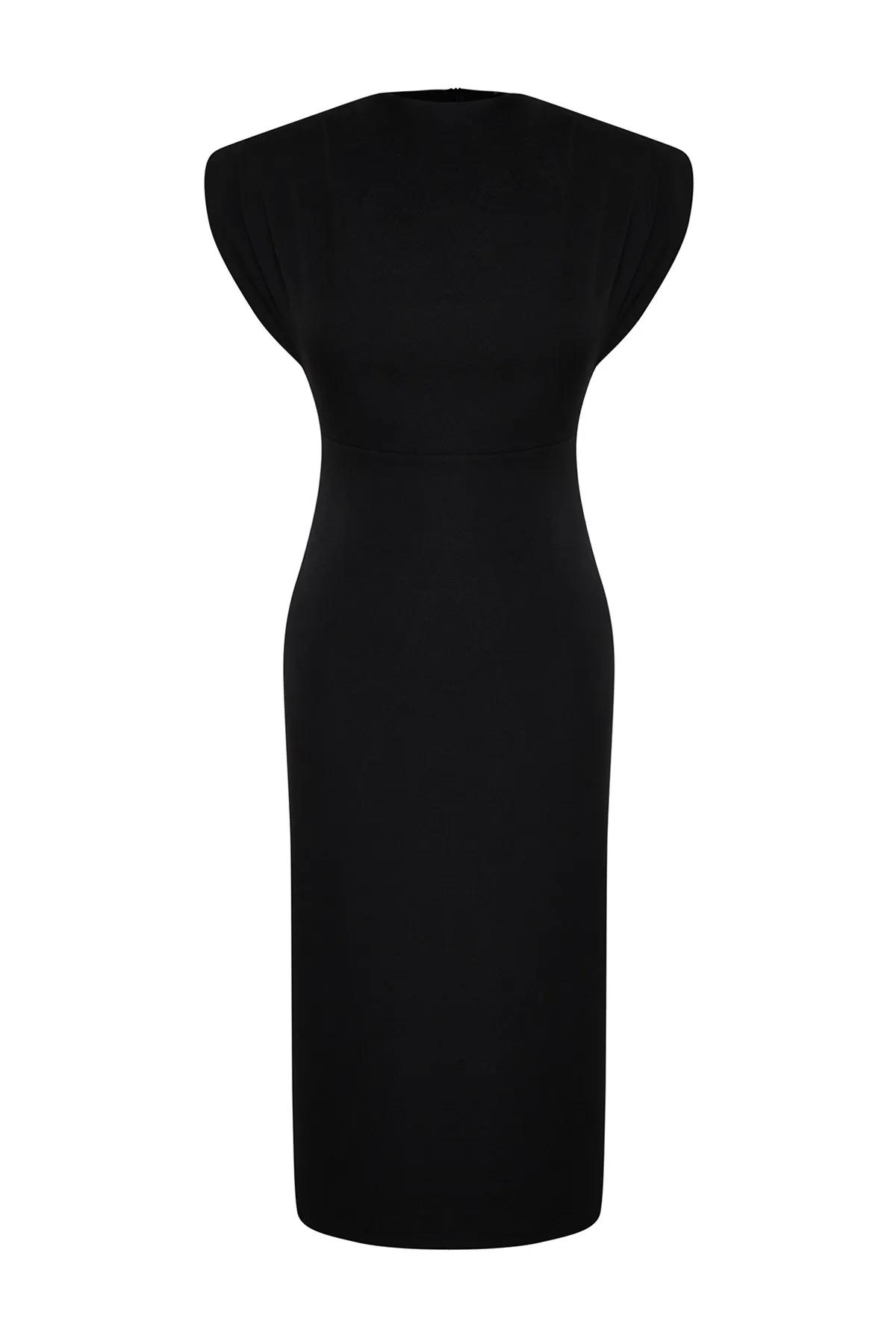 Trendyol Collection  Schwarzes, figurbetontes, gewebtes, stilvolles Abendkleid mit Degaje-Kragen TPRSS24EL00156