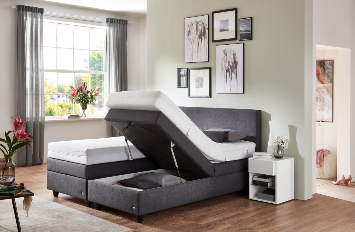 Ruf Boxspringbett mit Bettkasten Verena Grau 180 x 200 cm