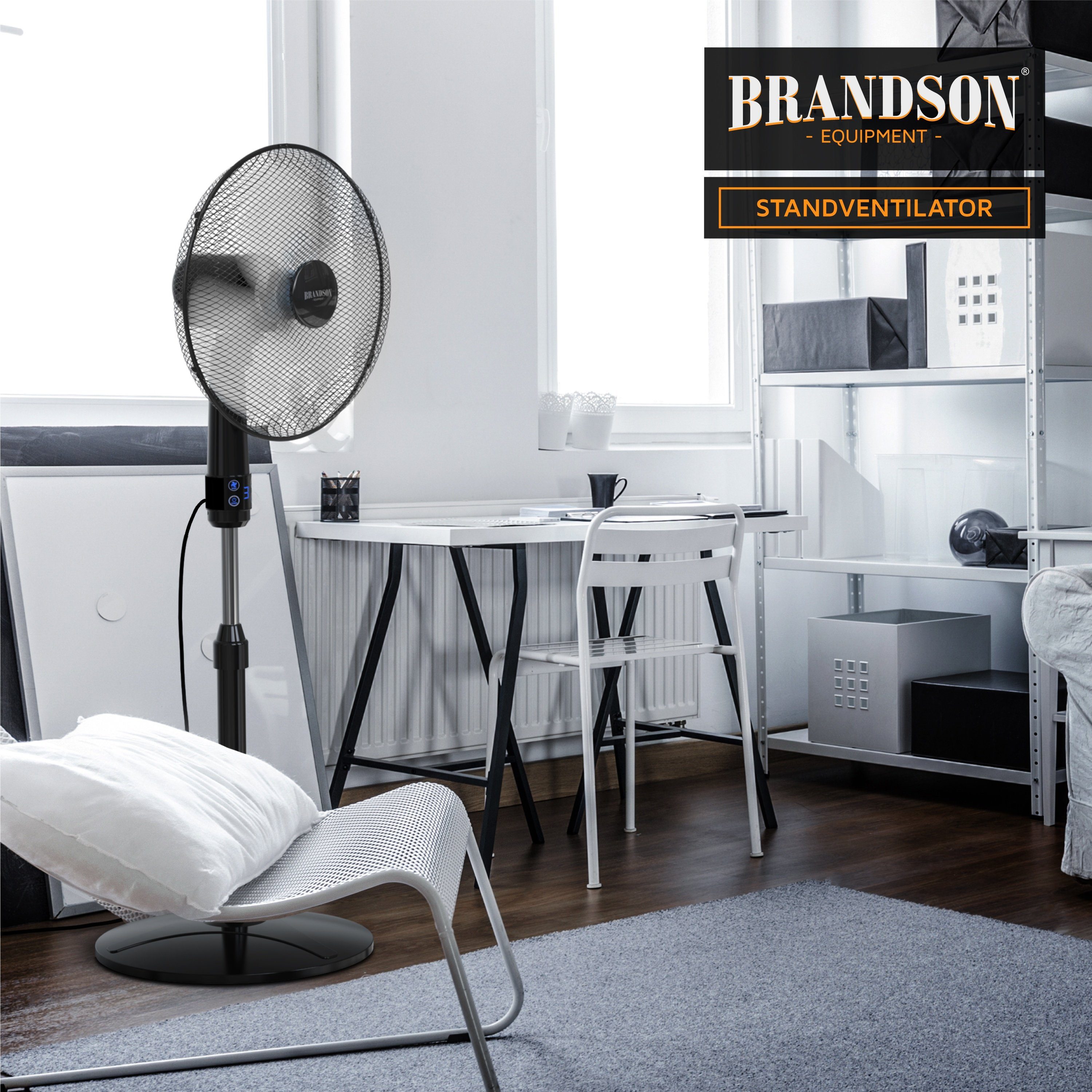 Brandson Standventilator, 40,5 cm Durchmesser, Fernbedienung, leise, Höhe & Neigung verstellbar, Oszillation, 50W