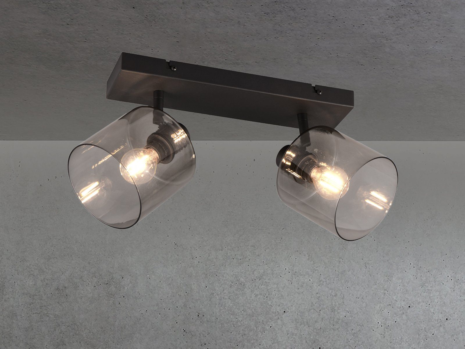 meineWunschleuchte LED Deckenstrahler, Dimmfunktion, LED wechselbar, Warmweiß, 2-flammig Rauchglas Lampenschirm Designer Lampe Treppenhaus Breit 42cm