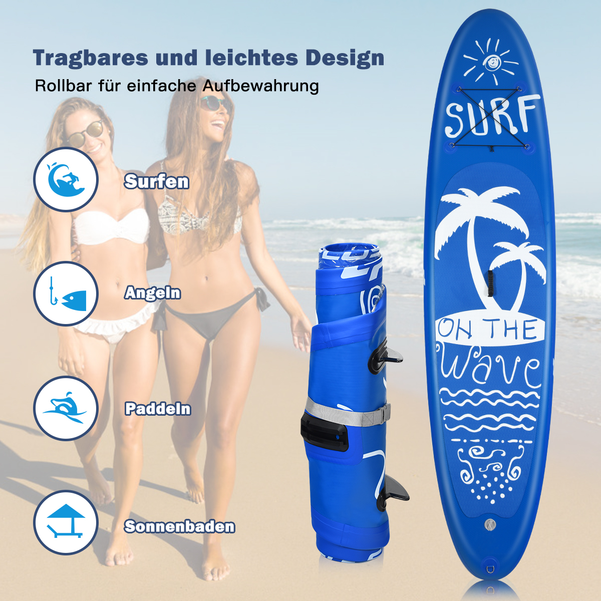 Costway 335 x 76 x 16 cm Aufblasbares SUP Board, mit Paddel