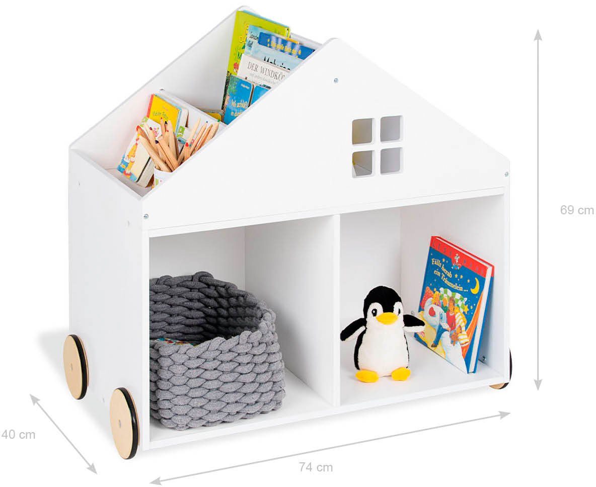Pinolino® Kinderregal Hus, mit Holzrädern FSC®-Holz aus gewissenhaft bewirtschafteten Wäldern