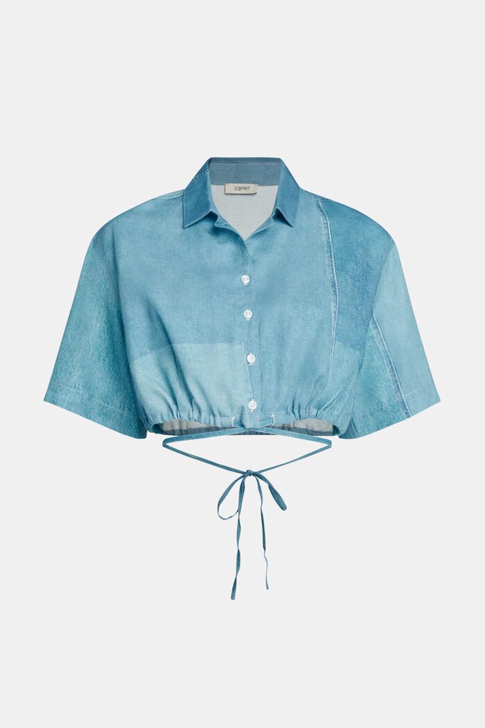 Gecroppte Bluse mit Denim-Print