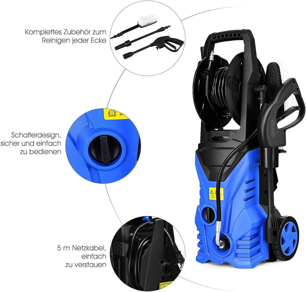 KOMFOTTEU Dampfreiniger Hochdruckreiniger, 105 Bar, 5.0L/min, mit 5m Kabel
