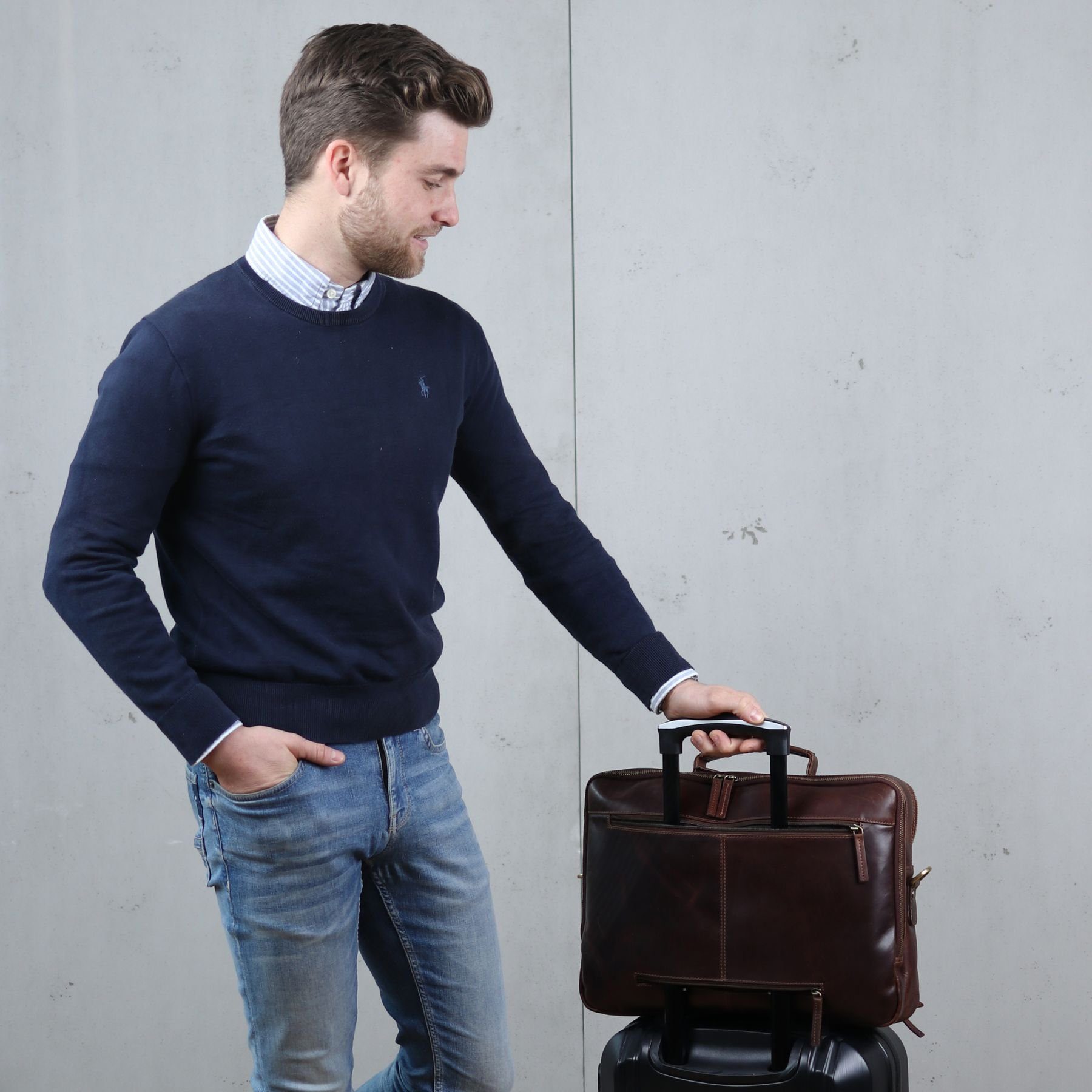 SID & VAIN Laptoptasche Leder Businesstasche Unisex SIMON, Laptoptasche 15,4 Zoll, Aktentasche Echtleder Damen Herren braun