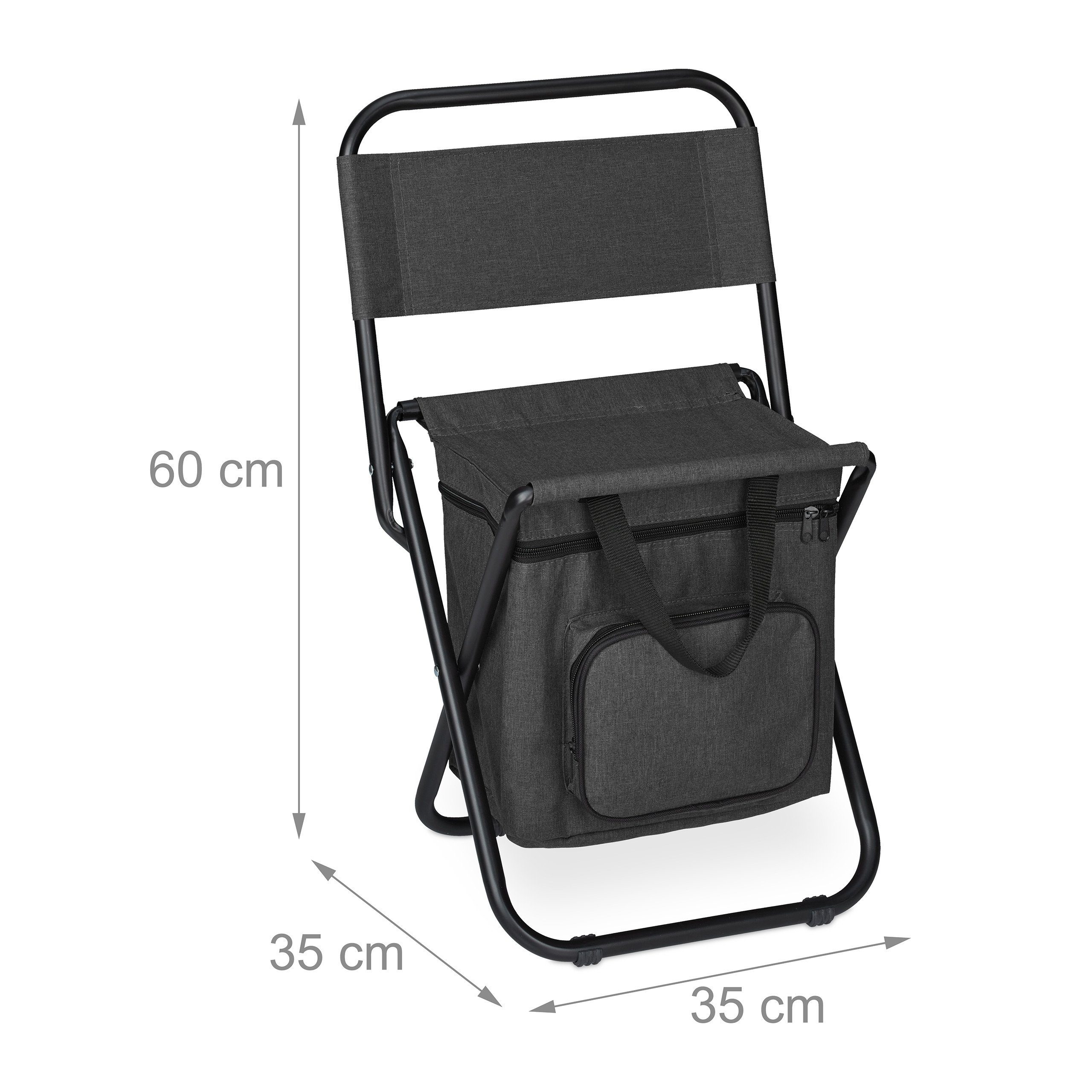 relaxdays Campinghocker Schwarzer Campinghocker mit Lehne