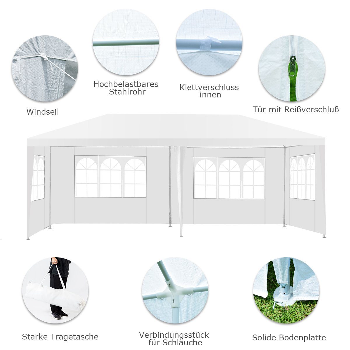 COSTWAY Pavillon Gartenzelt Partyzelt Gartenpavillon, mit 4 Seitenteilen, 3x6m inkl. Tragetasche