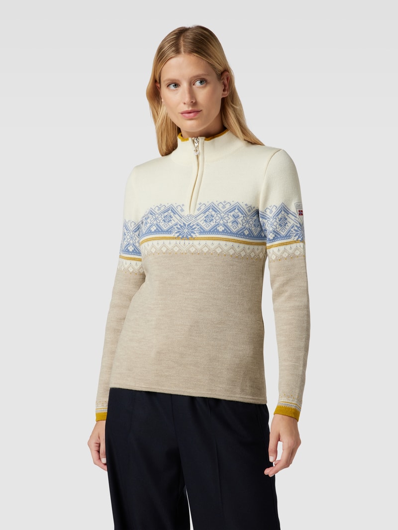 Strickpullover mit Troyer-Kragen Modell 'Moritz' in sand