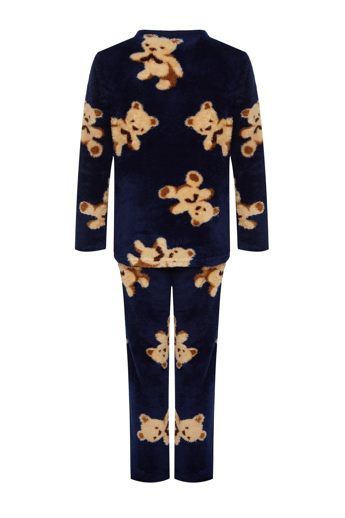 Trendyol Collection  Marineblaues Pyjama-Set aus T-Shirt und Hose mit Teddybär-Muster aus Wellsoft-Strick THMAW24PT00263