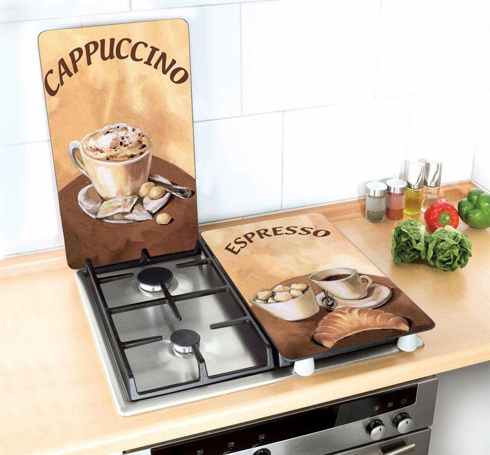 WENKO Herd-Abdeckplatte Kaffee, Glas, (Set, 2 tlg), kratzfest