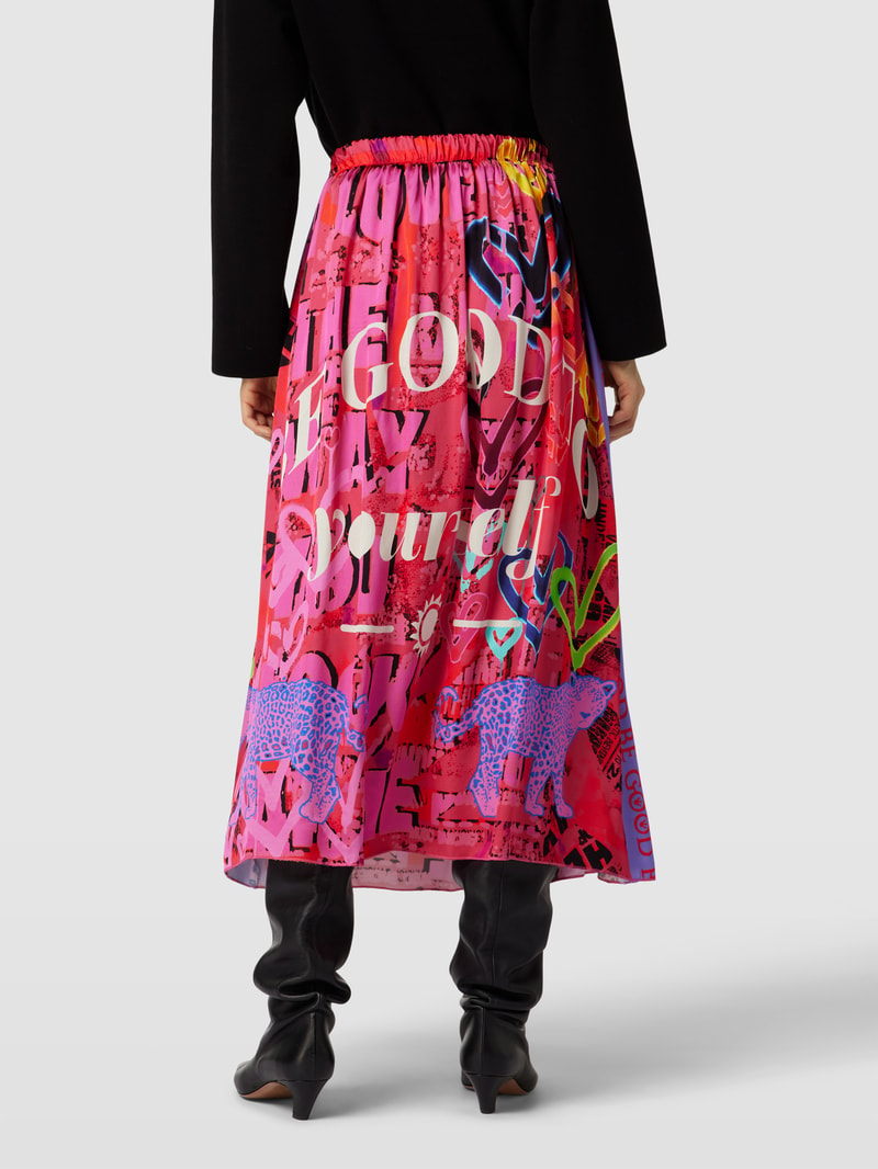 Midirock mit Allover-Print Modell 'BE GOOD TO YOURSELF' in blau