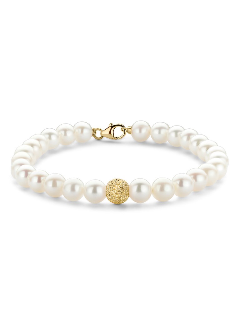Diamond Point  Geelgouden armband witte zoetwaterparel Rivièra