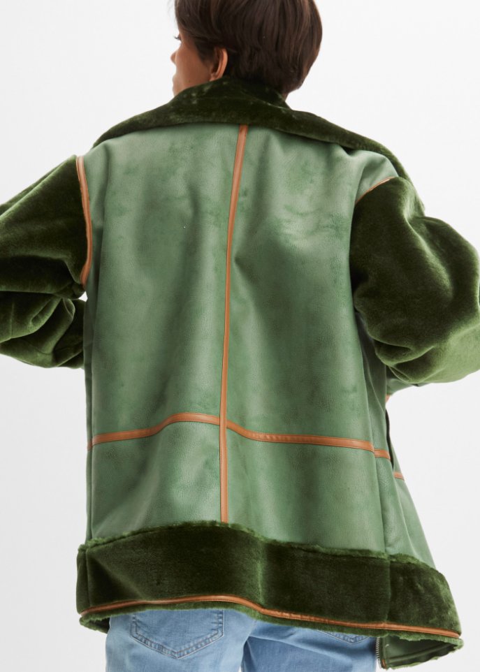 Sherling Jacke in Velourslederimitat