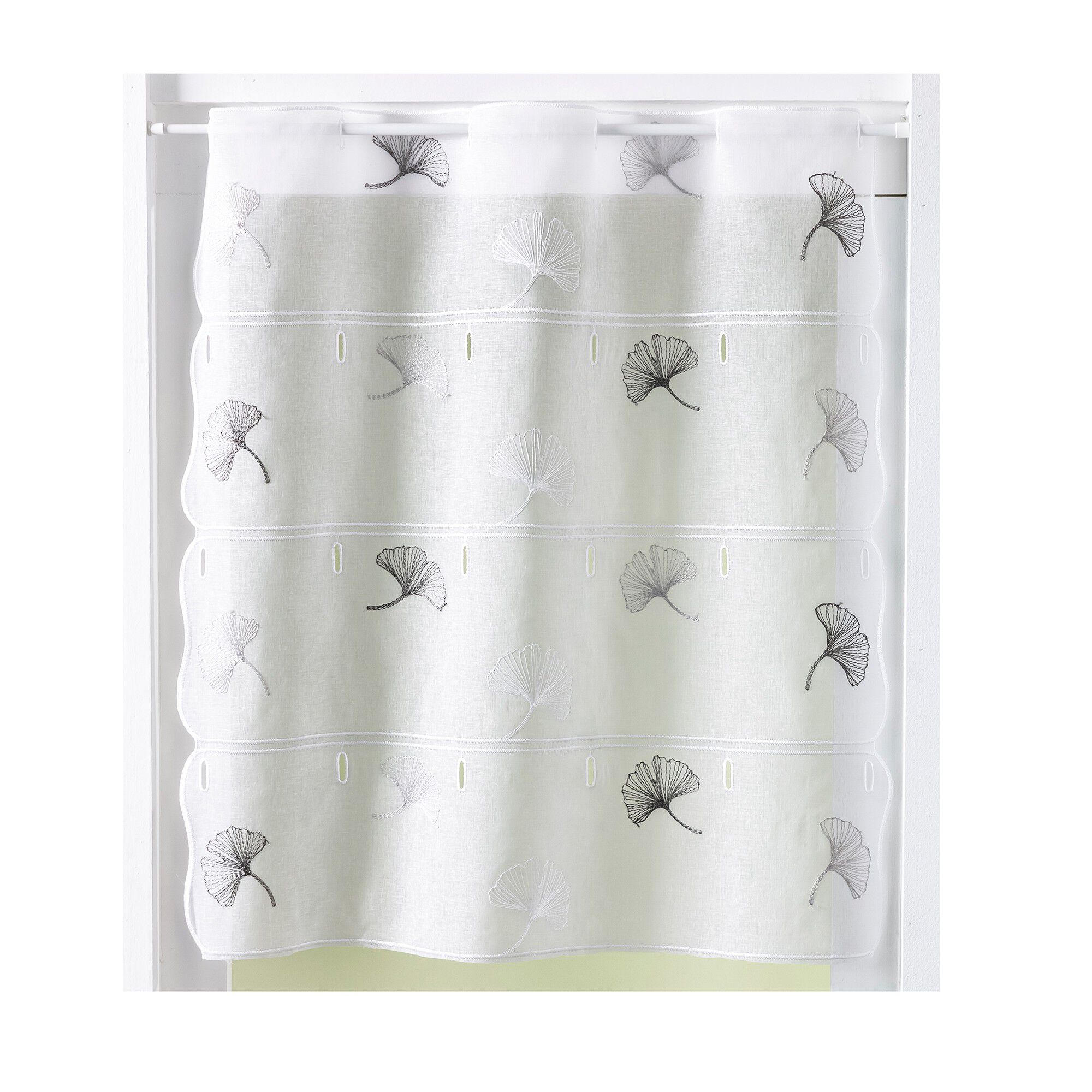 Rideau modulable hauteur brodé fleurs de ginkgo