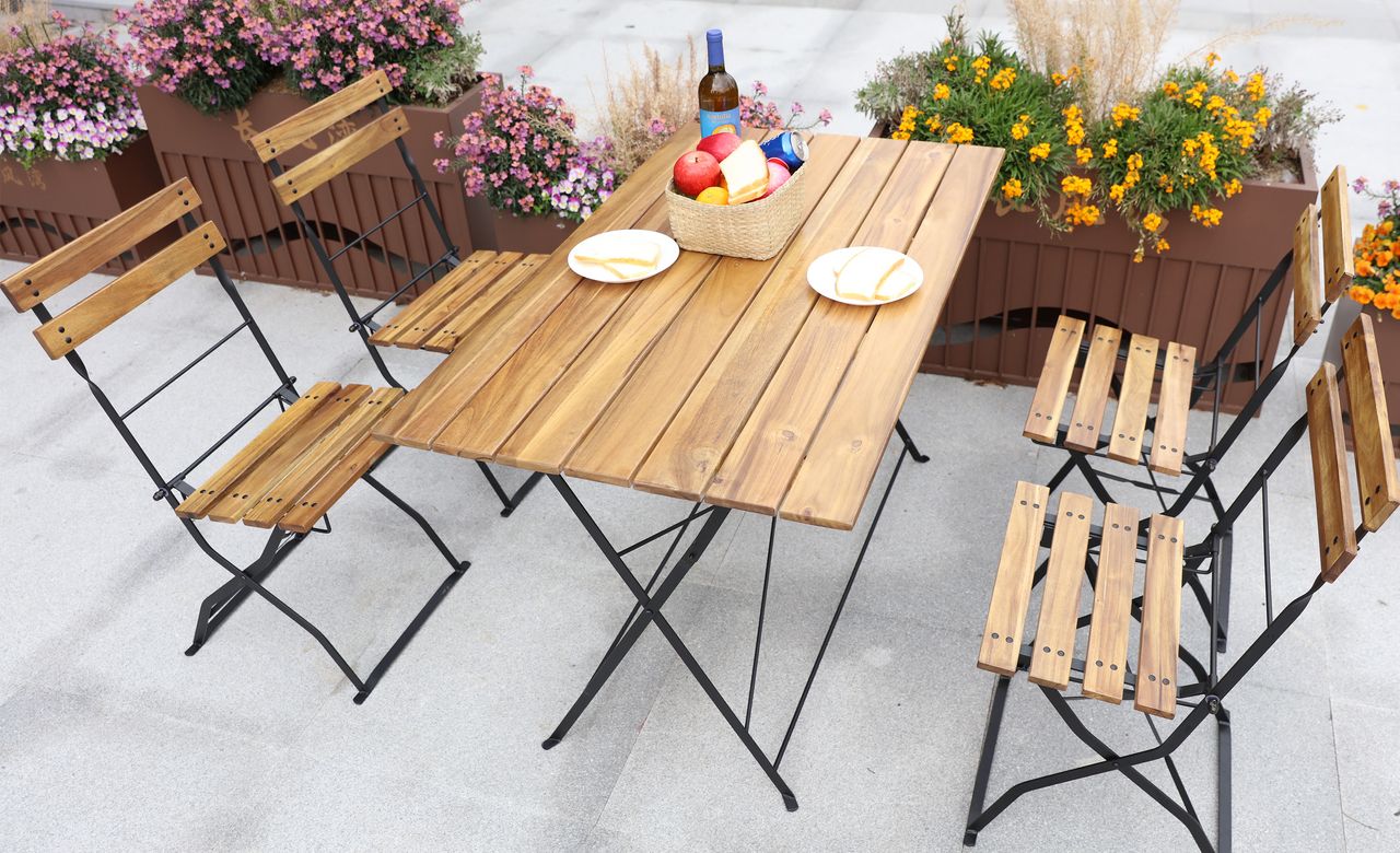 CHILLROI 5 teiliges Outdoor-Klappstuhl-Set aus Akazienholz