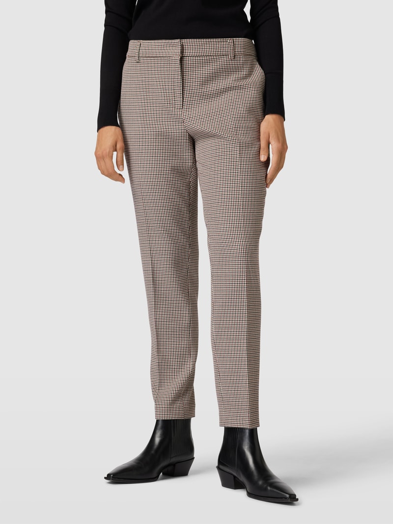 Bundfaltenhose mit Gitterkaro in camel