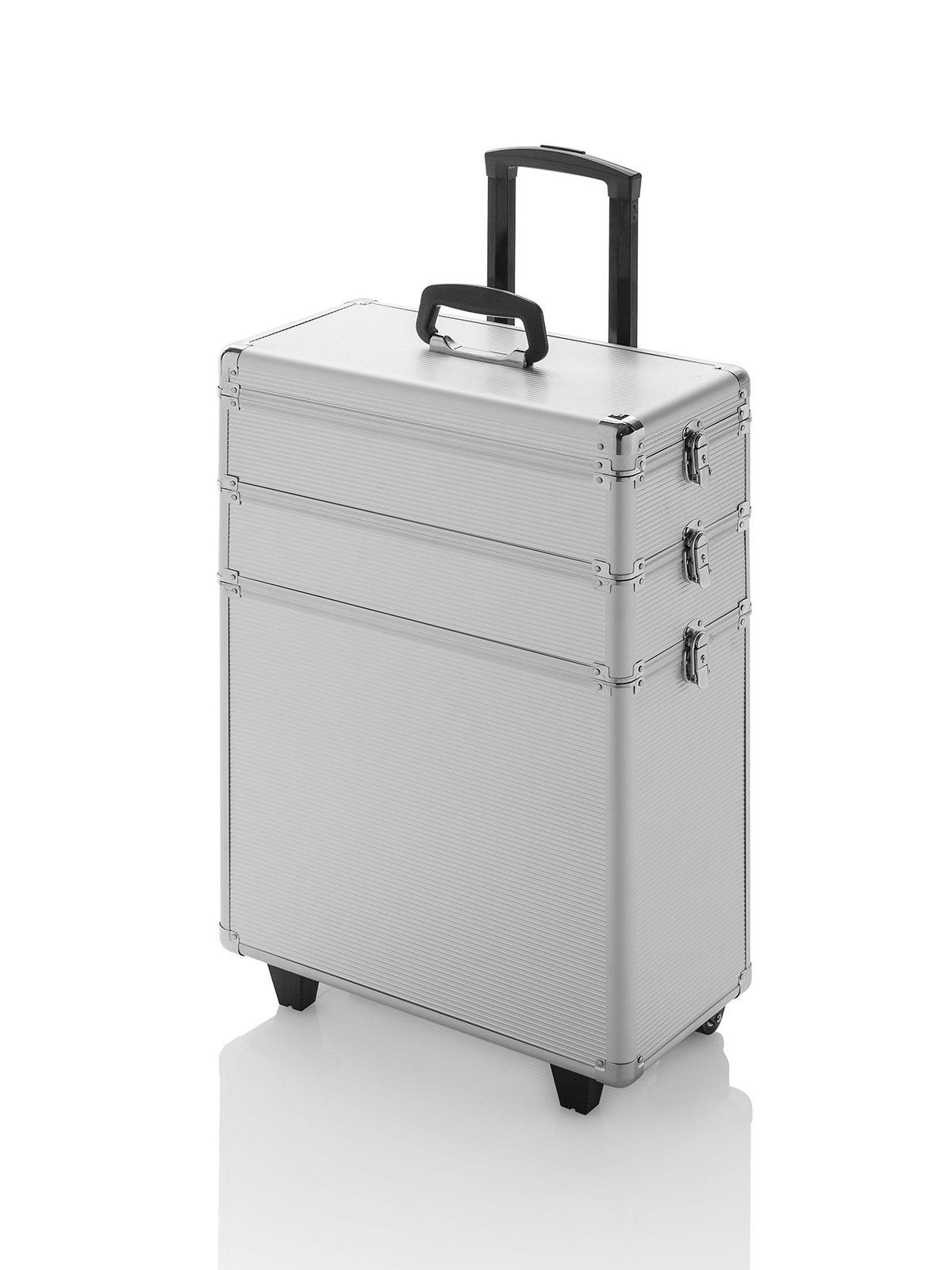 Kosmetex Kosmetikkoffer Friseurkoffer Trolley mit Rollen, Großer Kosmetik Friseur Koffer, Werkzeugkoffer Space, silber