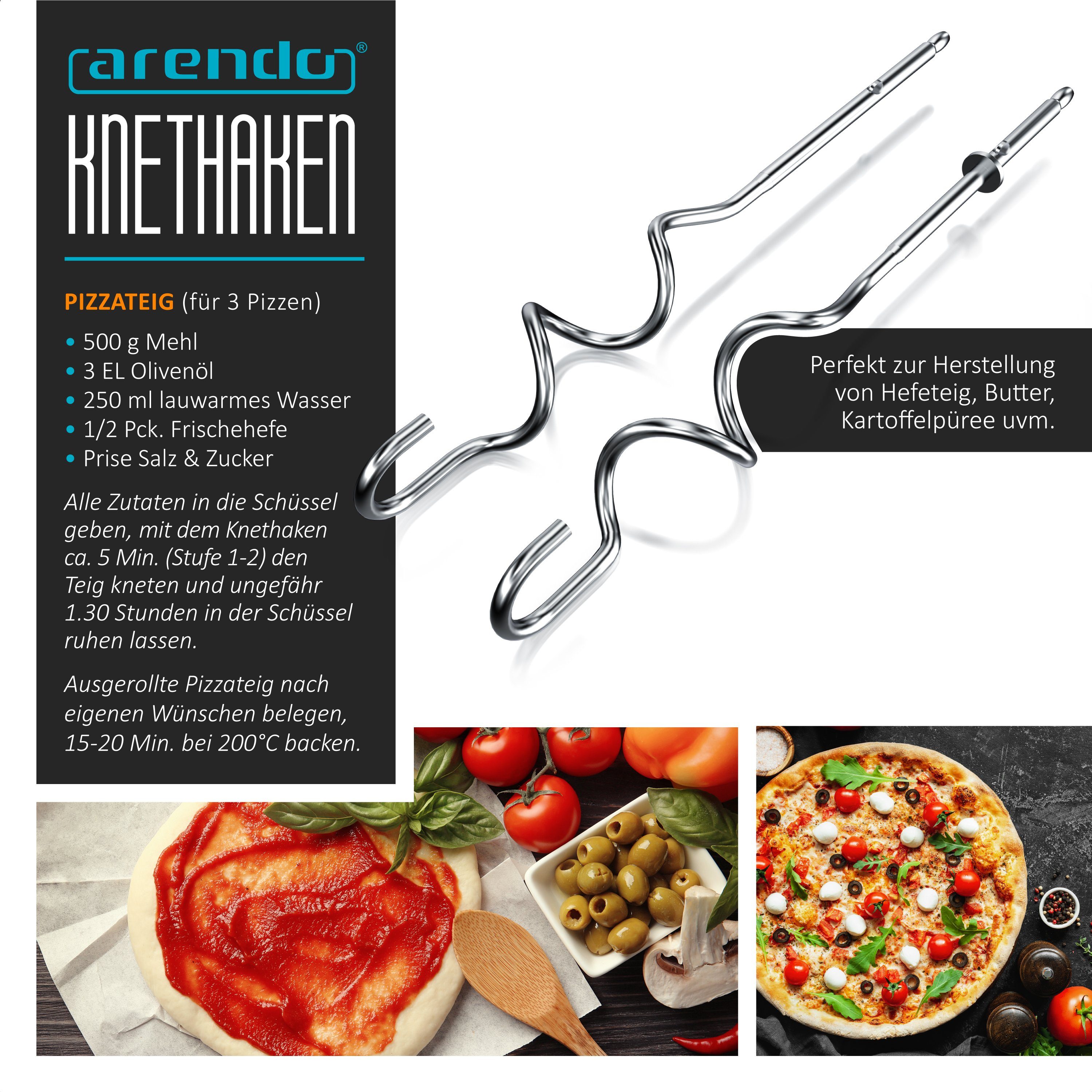 Arendo Handmixer, 500 W, Elektrischer Handrührer inkl. 2 Quirle und 2 Knethaken, Handrührgerät