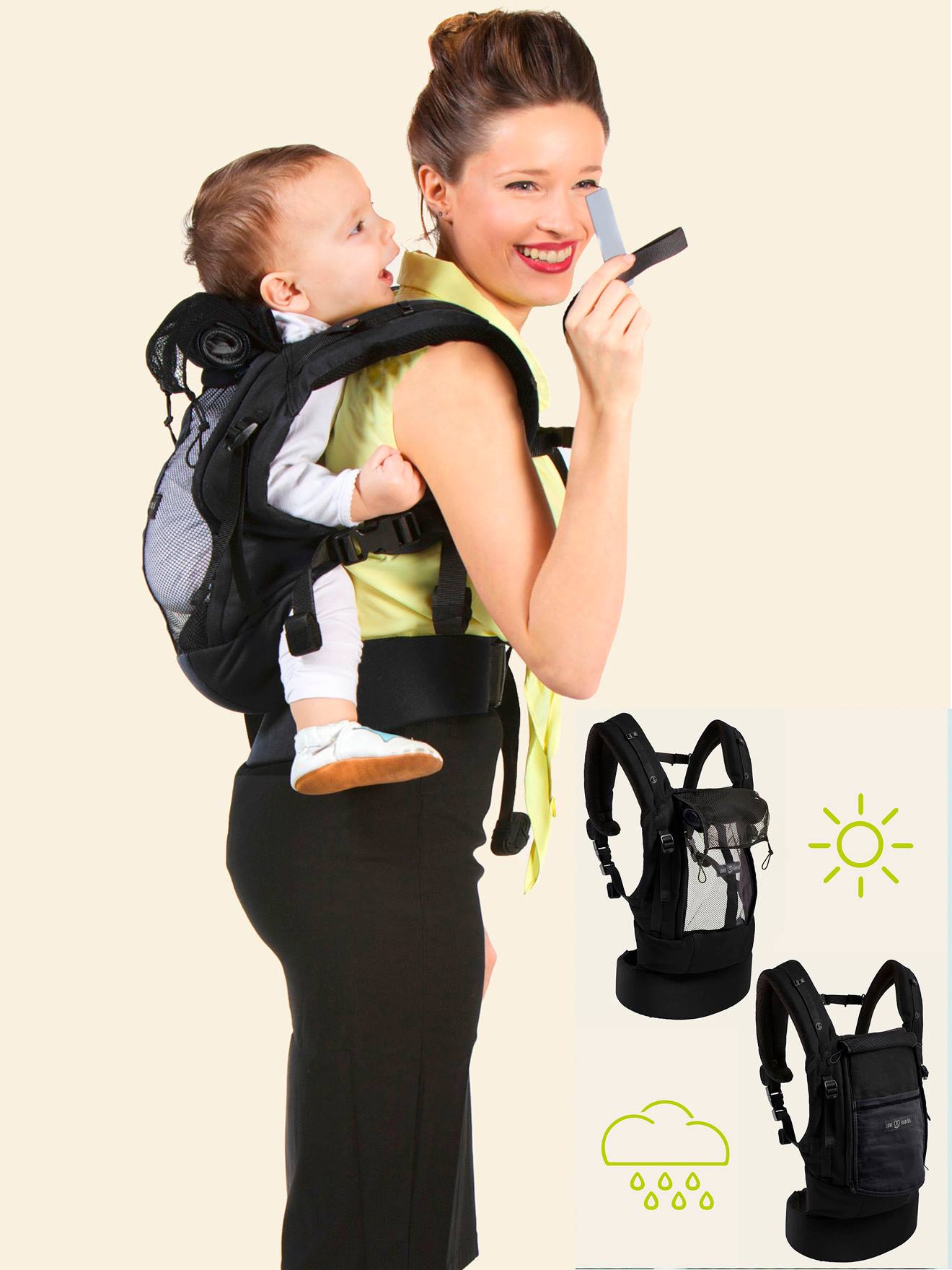 Set: Babytrage PhysioCarrier 2 mit Zubehör LOVE RADIUS by JPMBB - schwarz/anthrazit