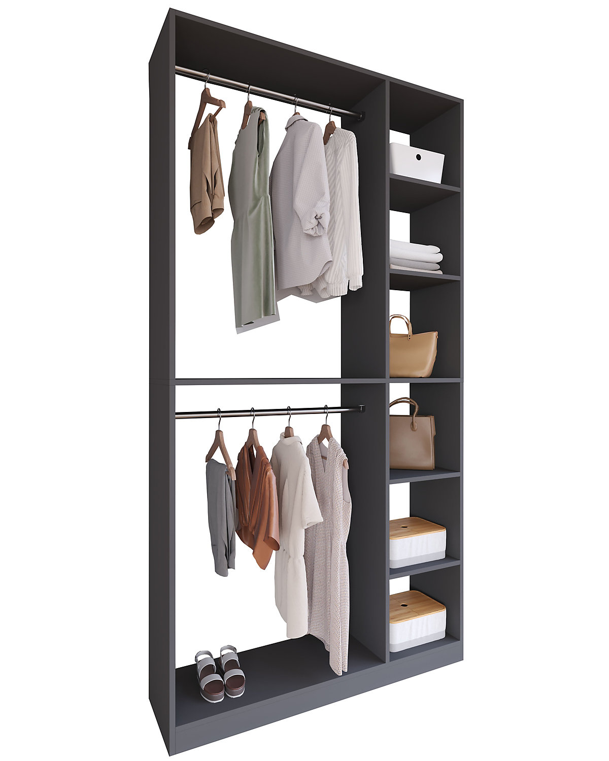 Holz offener Kleiderschrank begehbarer Kleiderregal Schrank Kleiderstange Palosa XL