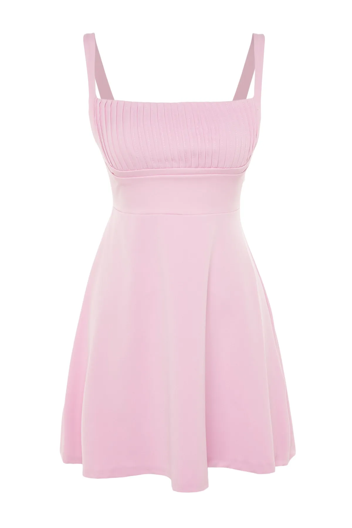 Trendyol Collection  Rosa Abendkleid mit offener Taille/Skater-Webmuster TPRSS23EL00031