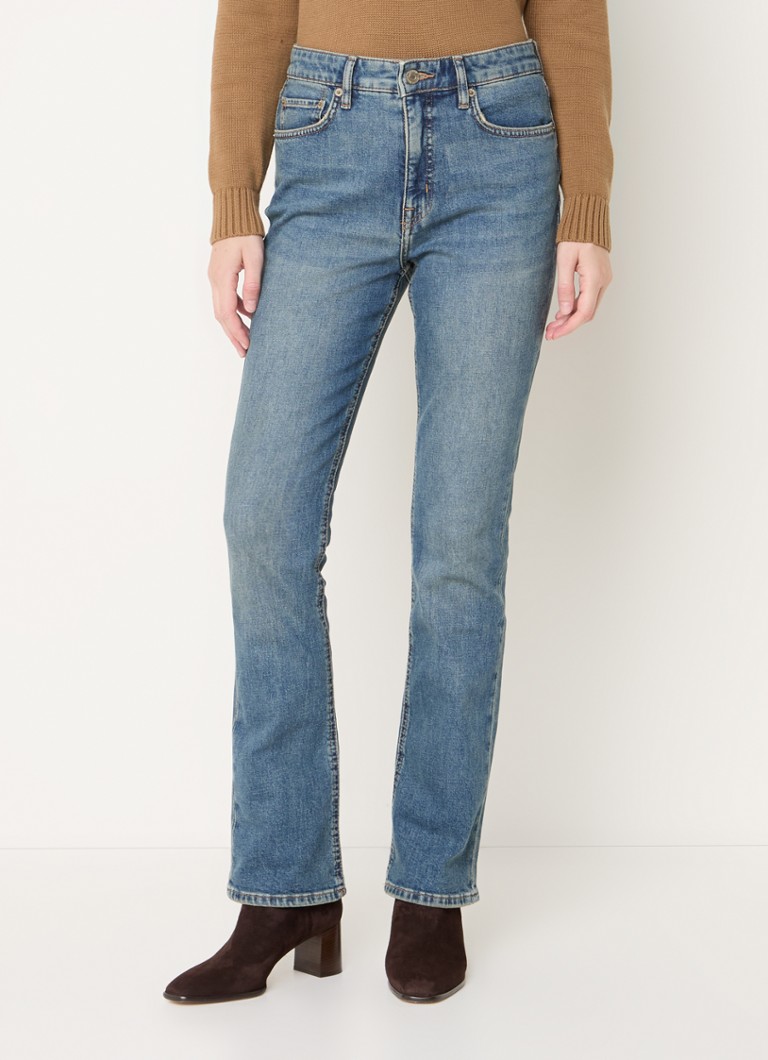 Blugi bootcut cu talie înaltă, decolorare medie