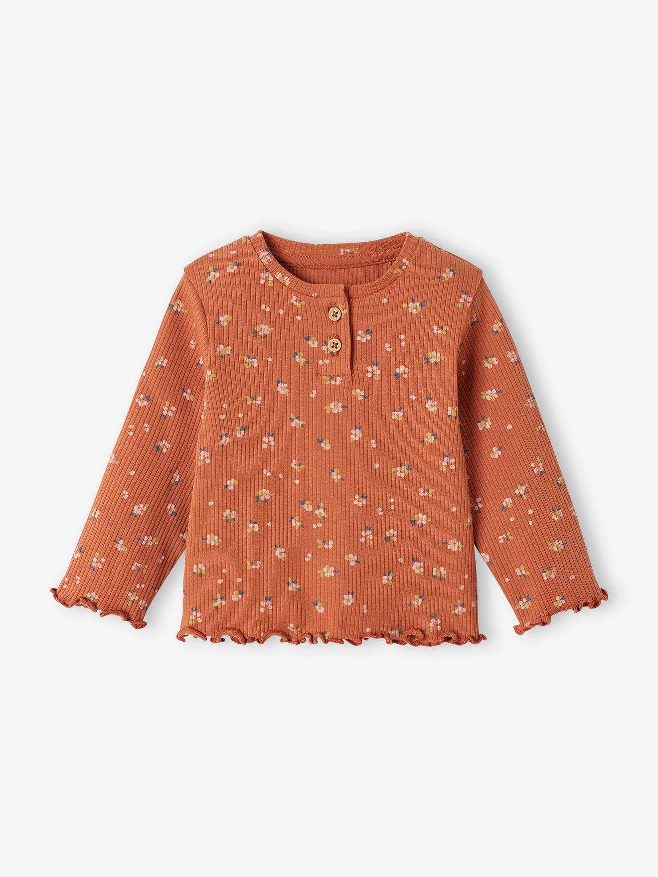 Vertbaudet Mädchen Baby Shirt aus Rippenjersey - rost