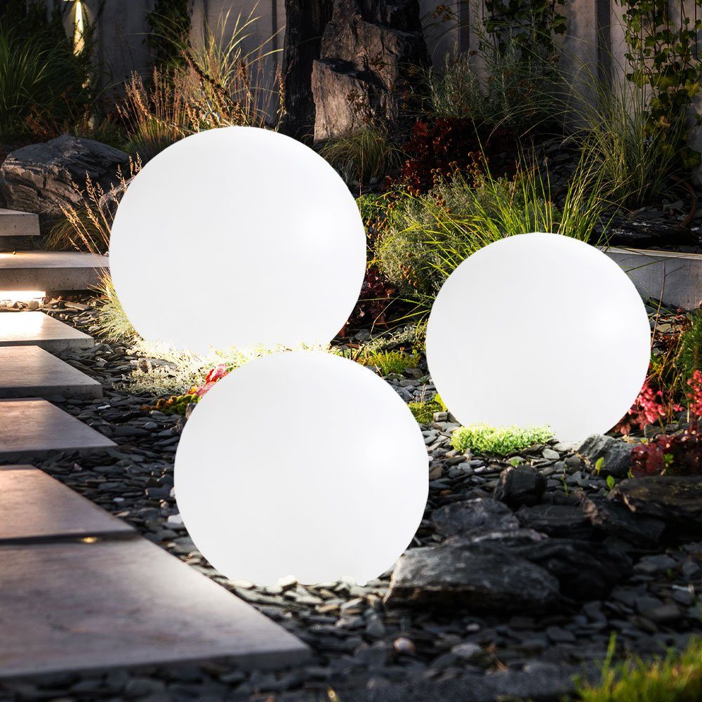 etc-shop LED Gartenleuchte, LED-Leuchtmittel fest verbaut, 3er Set LED Solar Außen Leuchte Garten Deko Steck Lampen Kugeln