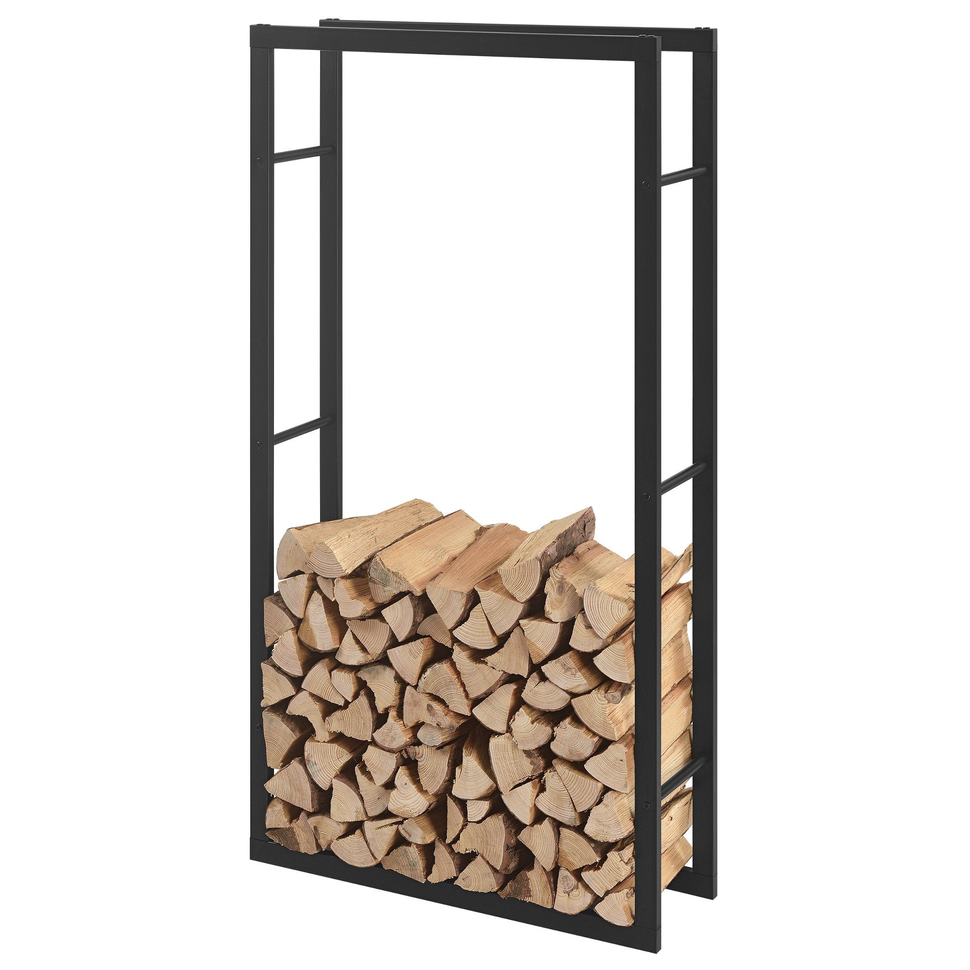 en.casa Kaminholzregal, BxTxH:80x25x150 cm, Kasan Brennholzhalter 80x150x25cm Stahl Schwarz