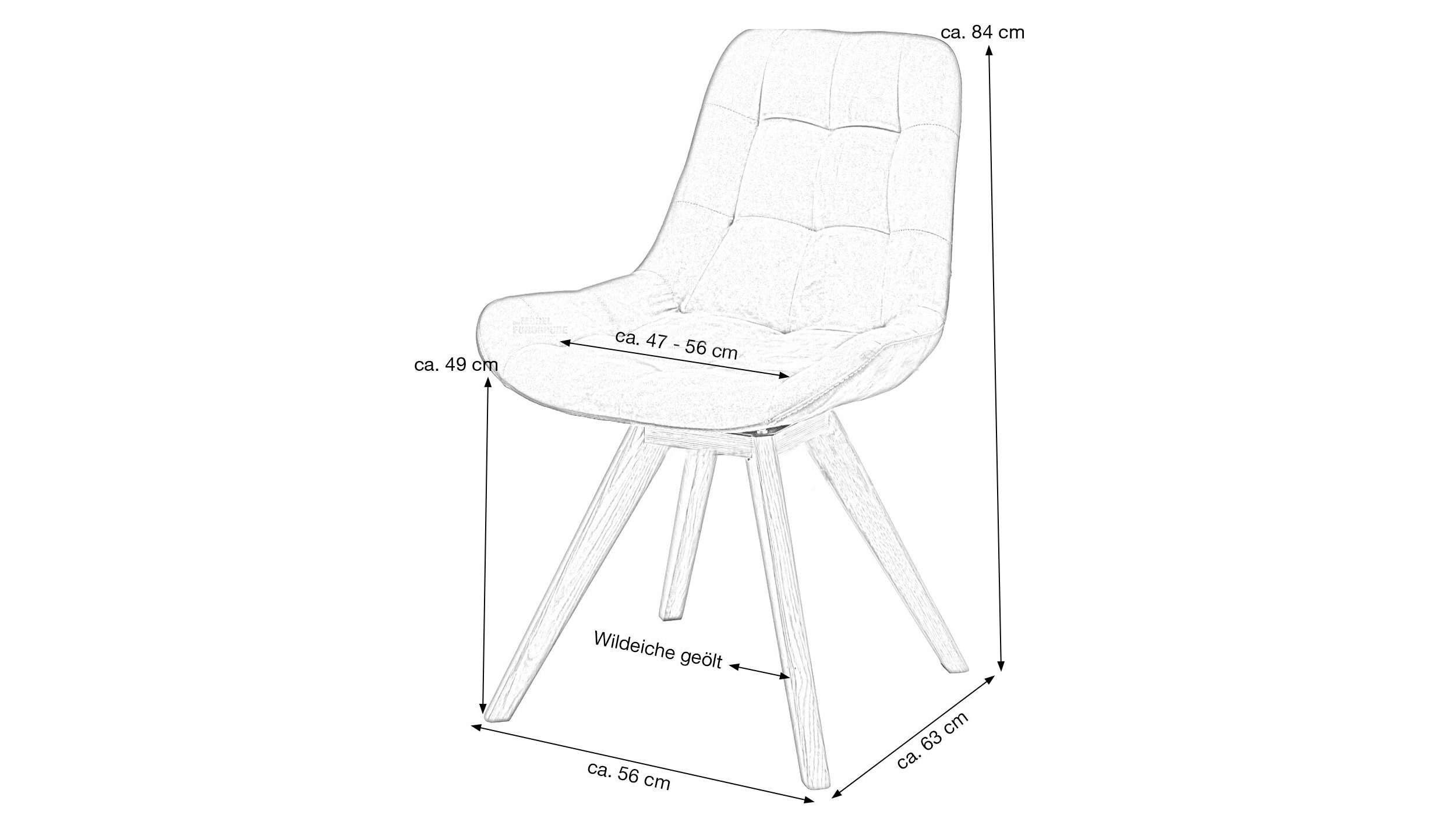 Massivart® Polsterstuhl Polsterstuhl Belfast / anthrazit / Schalenstuhl, Standbeine in geölter Wildeiche / Sitz- Rückenfläche mit Absteppungen