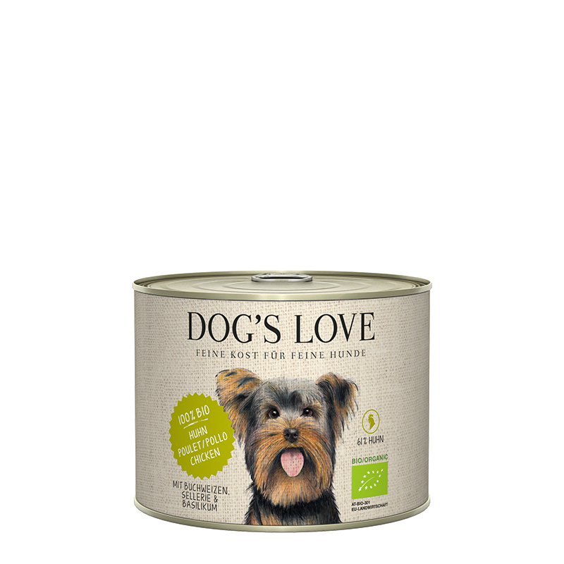 DOG'S LOVE Hundenassfutter DOG'S LOVE BIO 6x200g Huhn mit Buchweizen & Sellerie