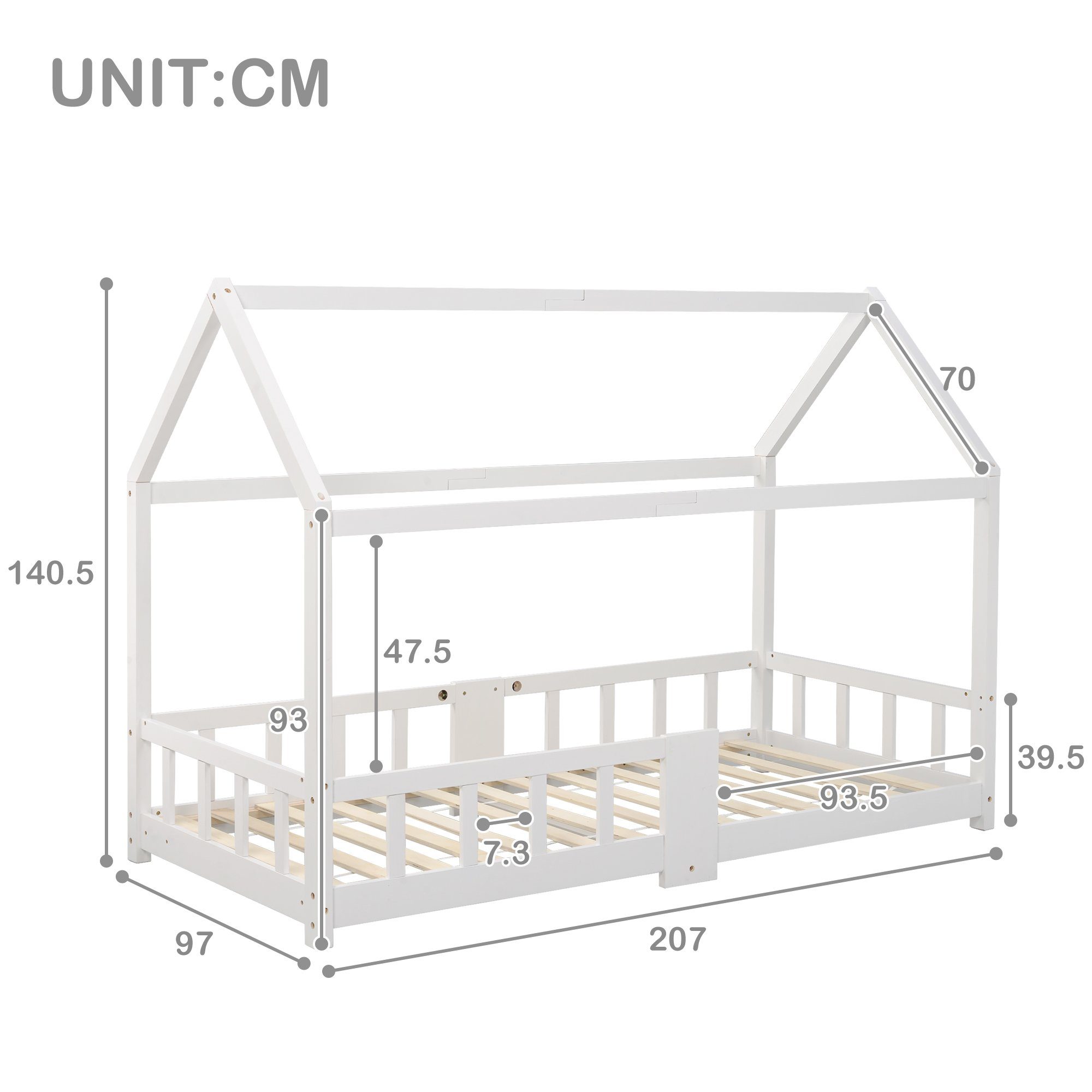 Flieks Massivholzbett (1-tlg), Kiefer Kinderbett Hausbett mit Tafel 90x200cm
