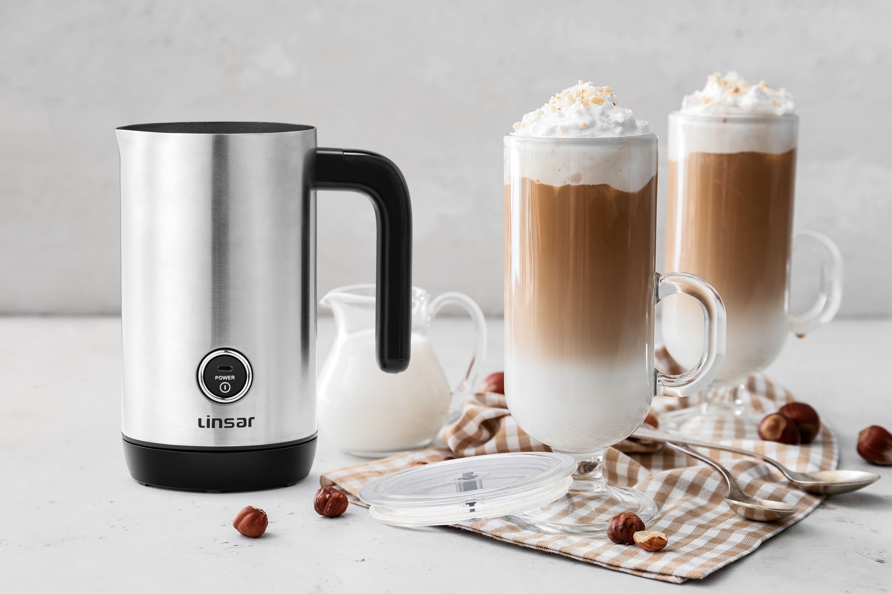 Linsar Milchaufschäumer Antihaftbeschichtung, warmer + kalter Schaum, 240 ml Fassungsvermögen
