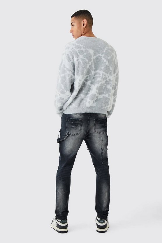 Schwarze Skinny Stretch Jeans mit Rissen