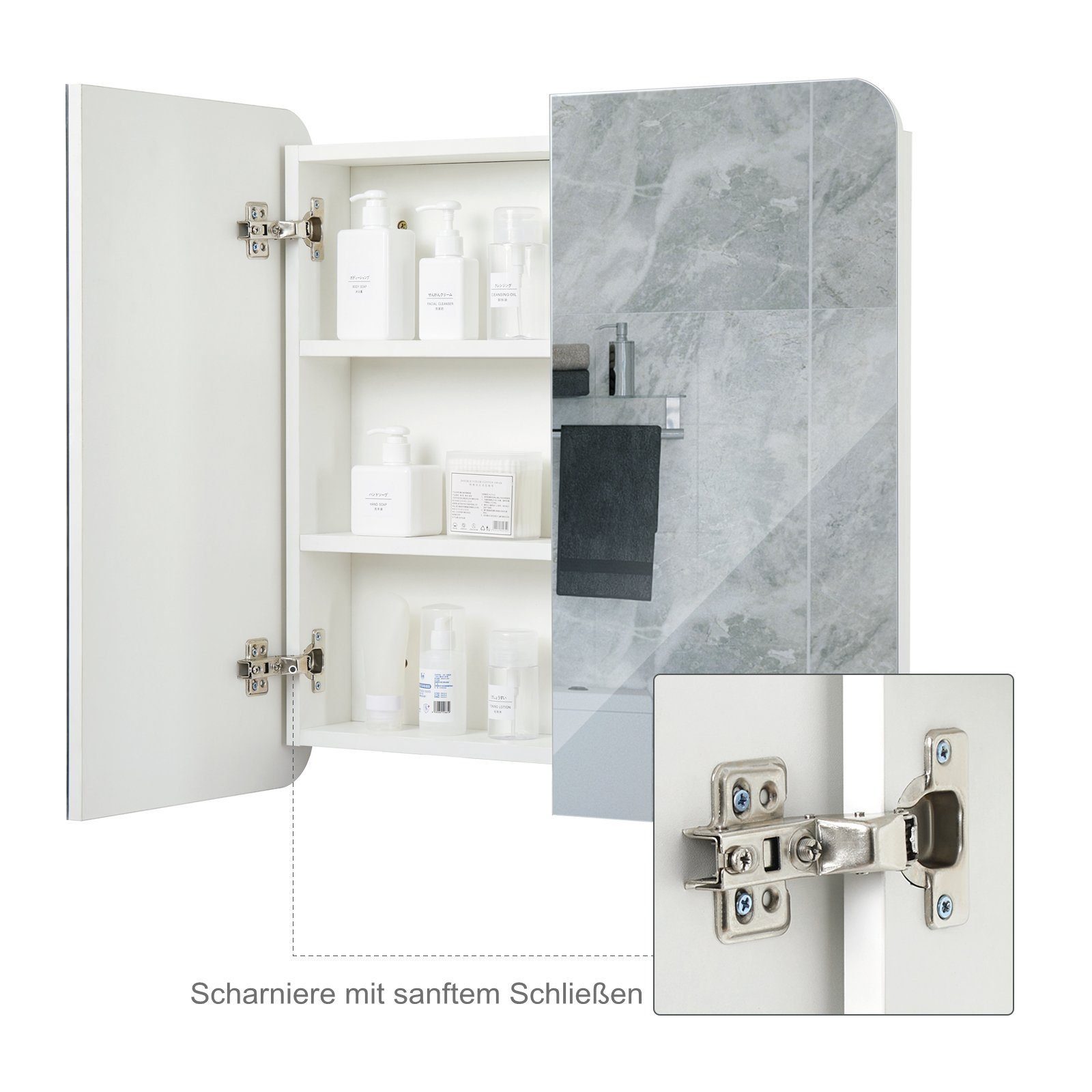 Mondeer Badezimmerspiegelschrank Badezimmerspiegel Hängeschrank, Wandschrank, mit 2 Türen 68 x 12.9 x 66 cm, Weiß