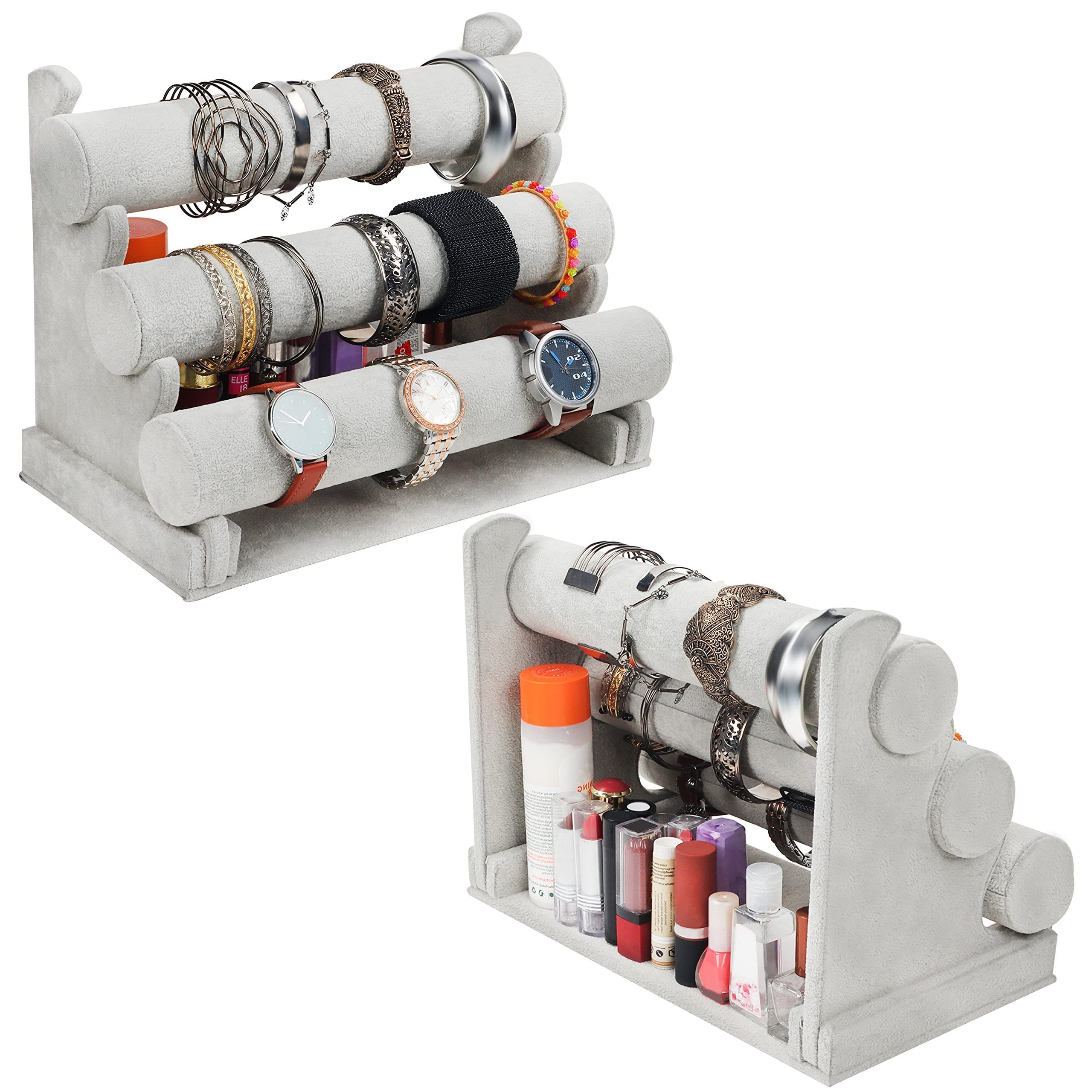 Kurtzy Schmuckständer Grauer Armbandhalter für Schmuckaufbewahrung - Samt Organizer, Samt Schmuck Aufbewahrungssystem Grau Armband Ständer