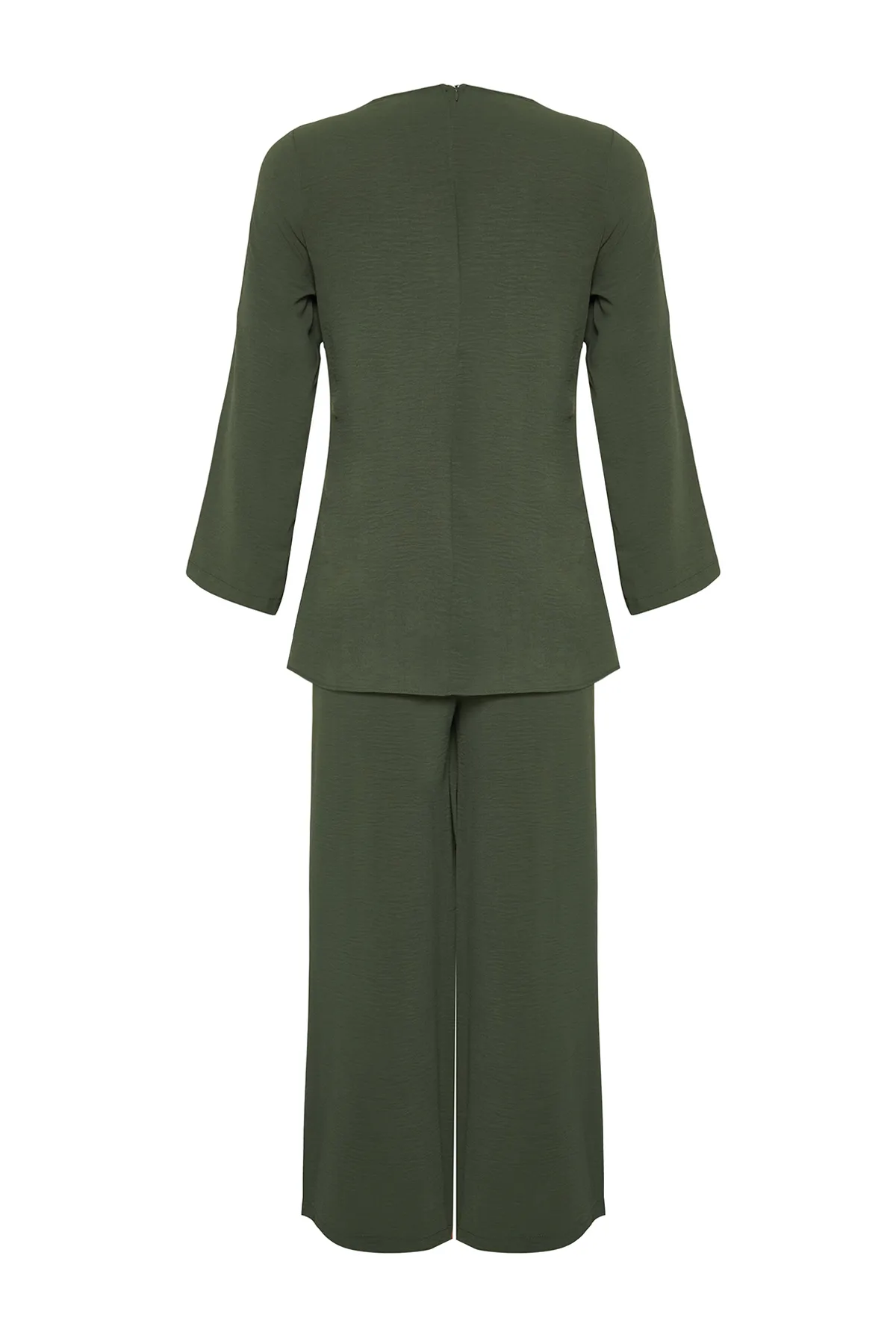 Trendyol Modest  Khakifarbenes Aerobin-Tunika-Set mit Kordelzug und Hose aus gewebtem Unterteil und Oberteil TCTSS24US00009