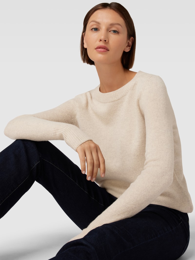 Strickpullover mit Rundhalsausschnitt in beige meliert