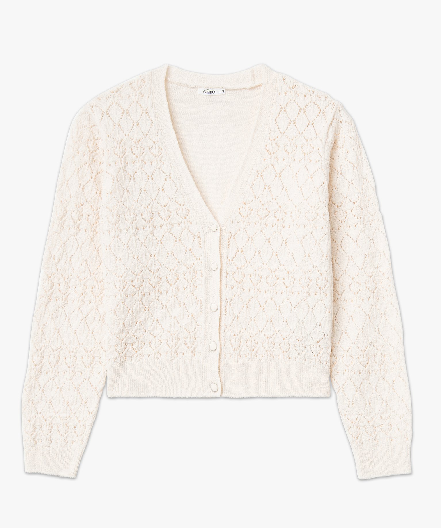 Gilet court à col V en maille ajourée femme ecru | GEMO