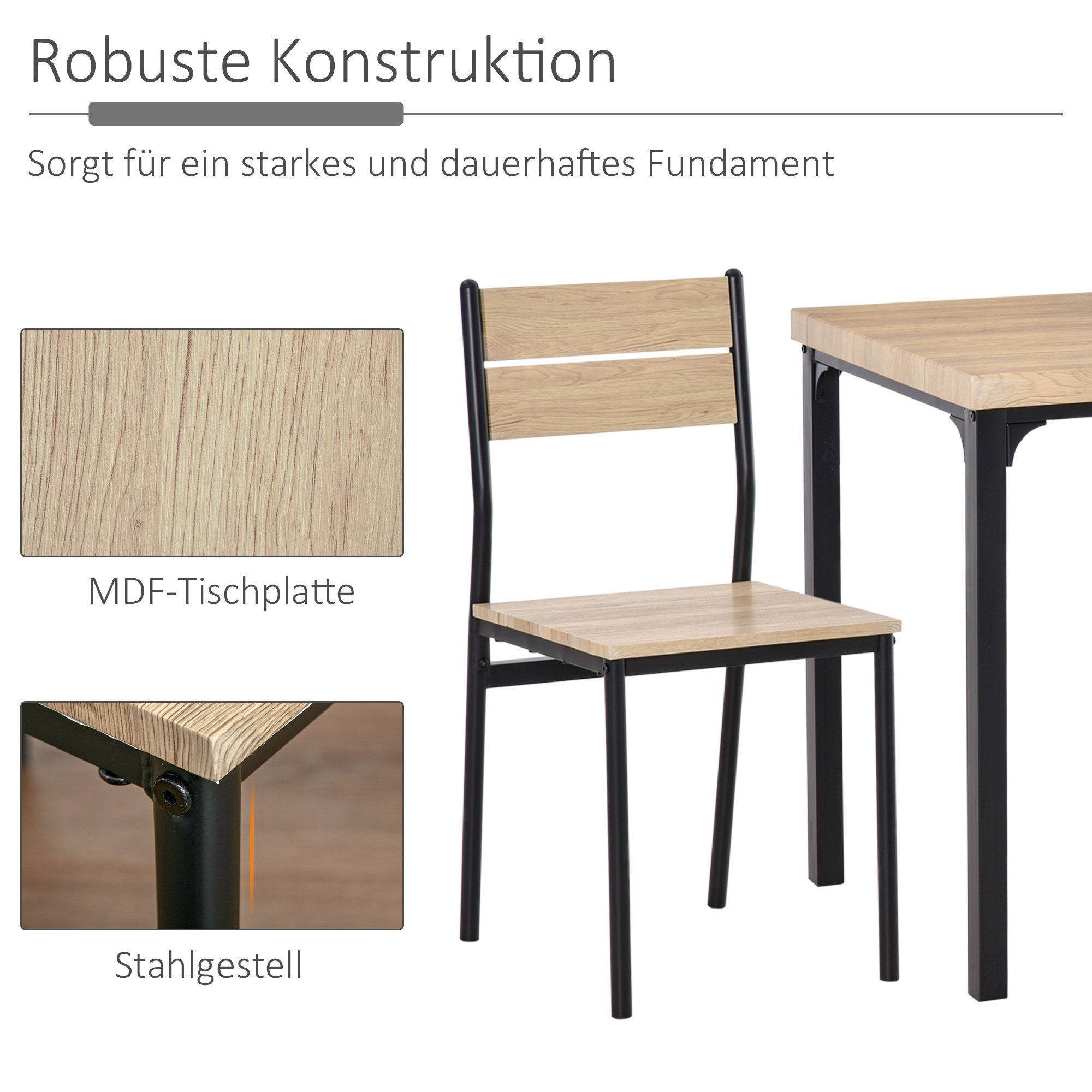 HOMCOM Sitzgruppe Esstisch-Set mit 1 Tisch + 2 Stühlen
