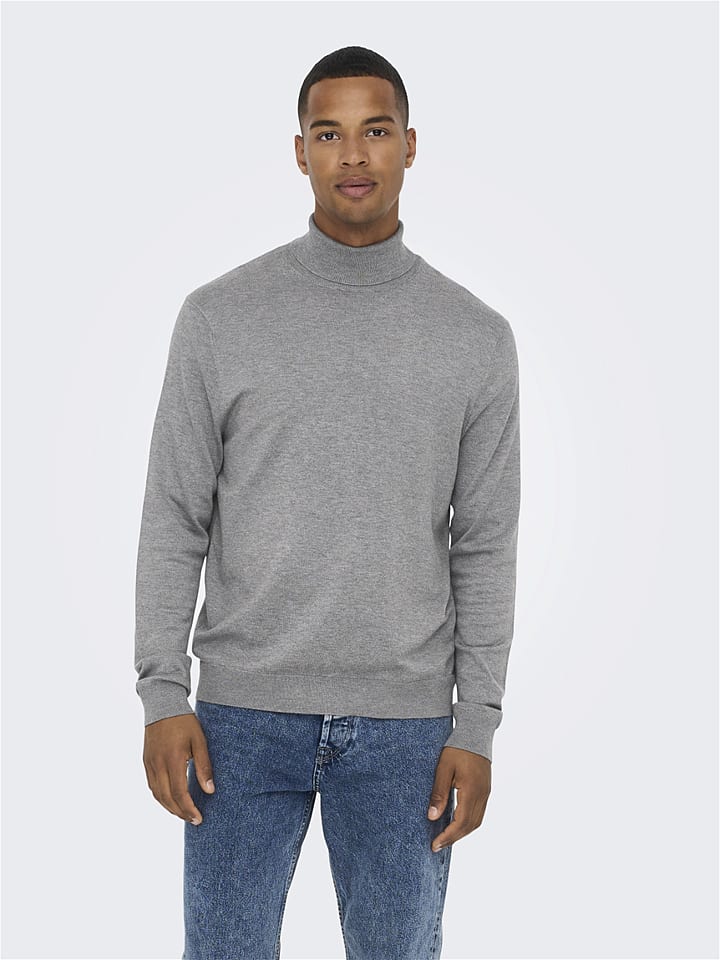 ONLY & SONS Rollkragenpullover in Hellgrau günstig kaufen