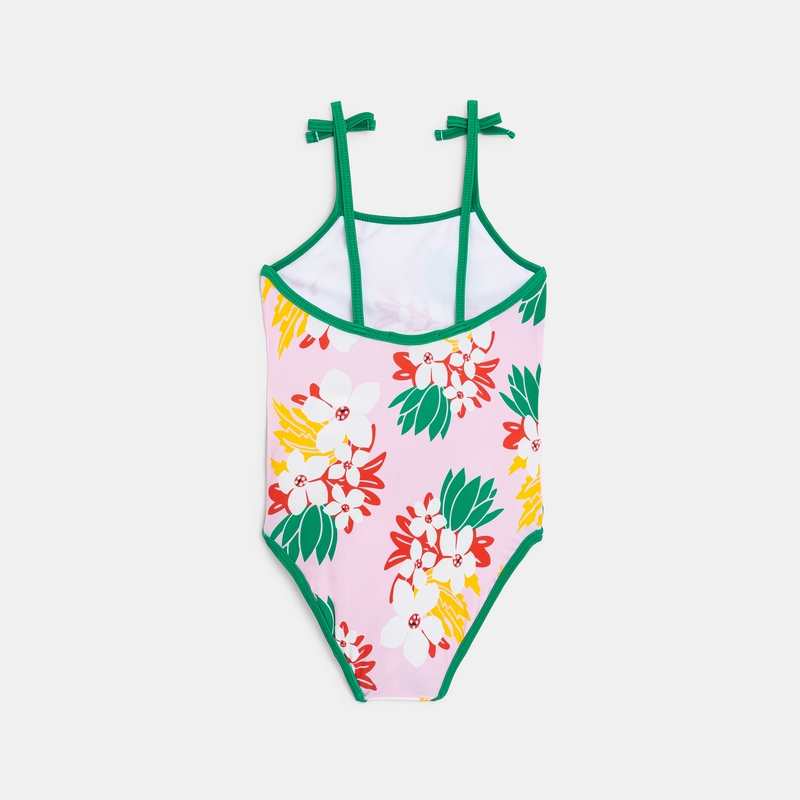 Maillot de bain 1 pièce fille à motifs fleurs exotiques rose Catimini