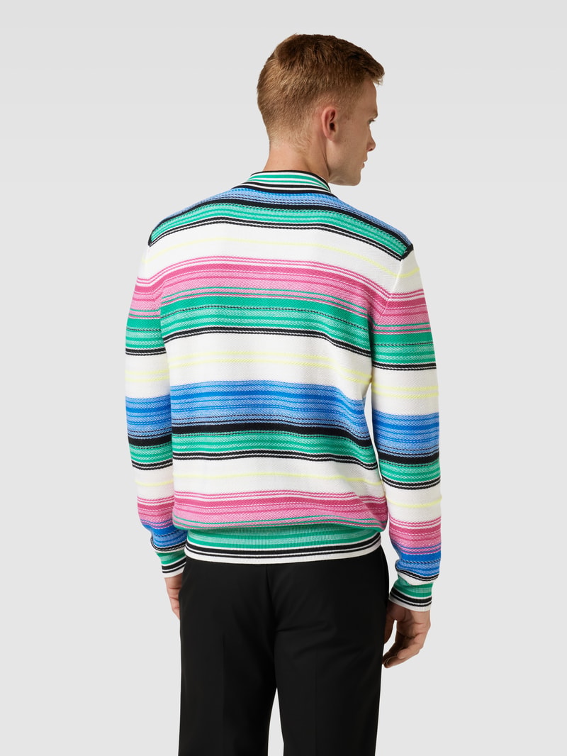 Pullover aus Woll-Mix mit Streifenmuster und Umlegekragen in grün
