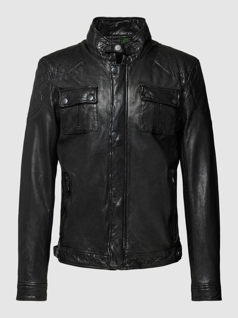 Lederjacke mit Stehkragen in schwarz
