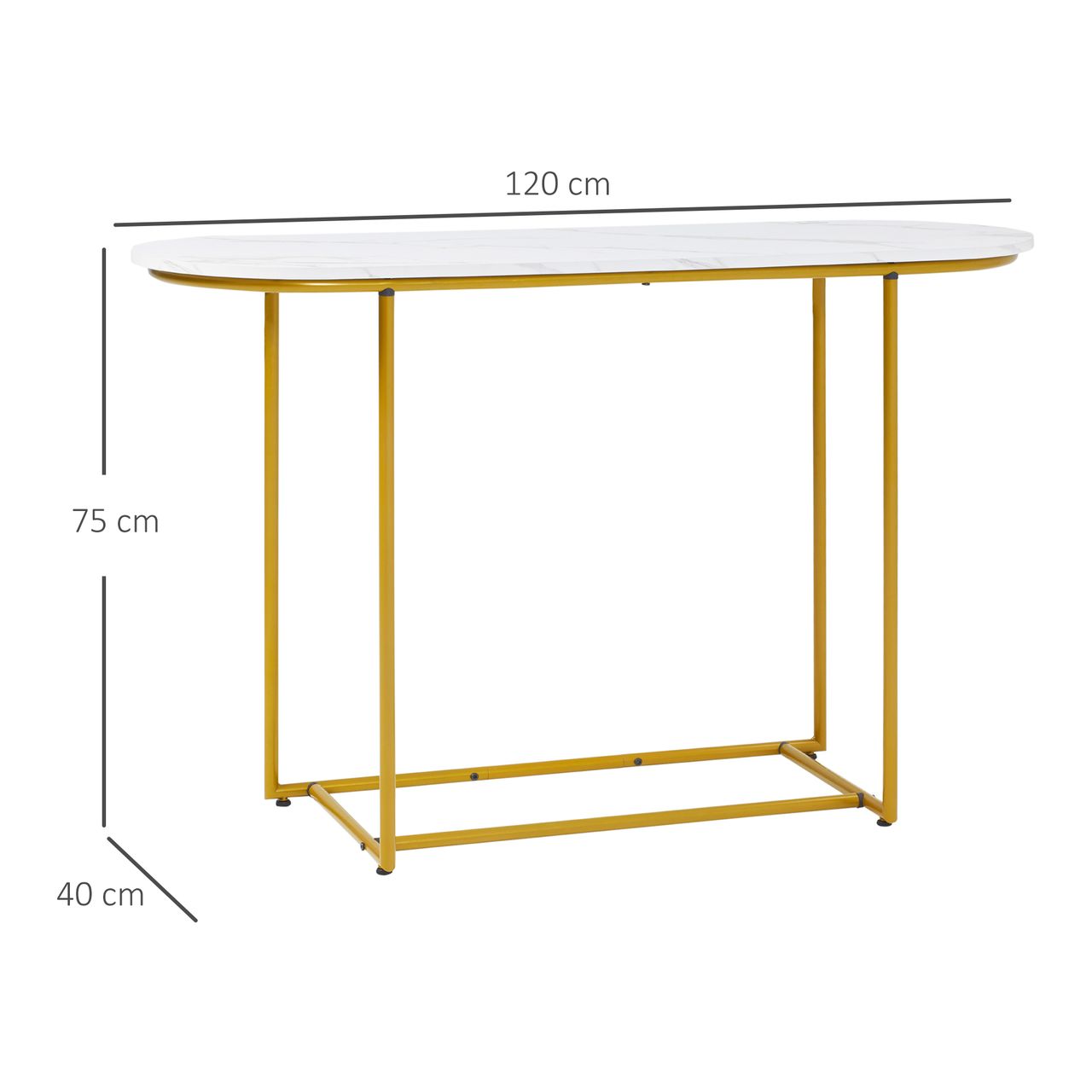 HOMCOM Konsolentisch Flurtisch Moderner Beistelltisch Sofatisch Stahl, Weiß Gold